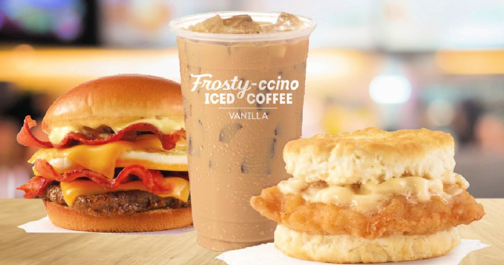 wendy's frosy-ccino with breakfast sandwiches