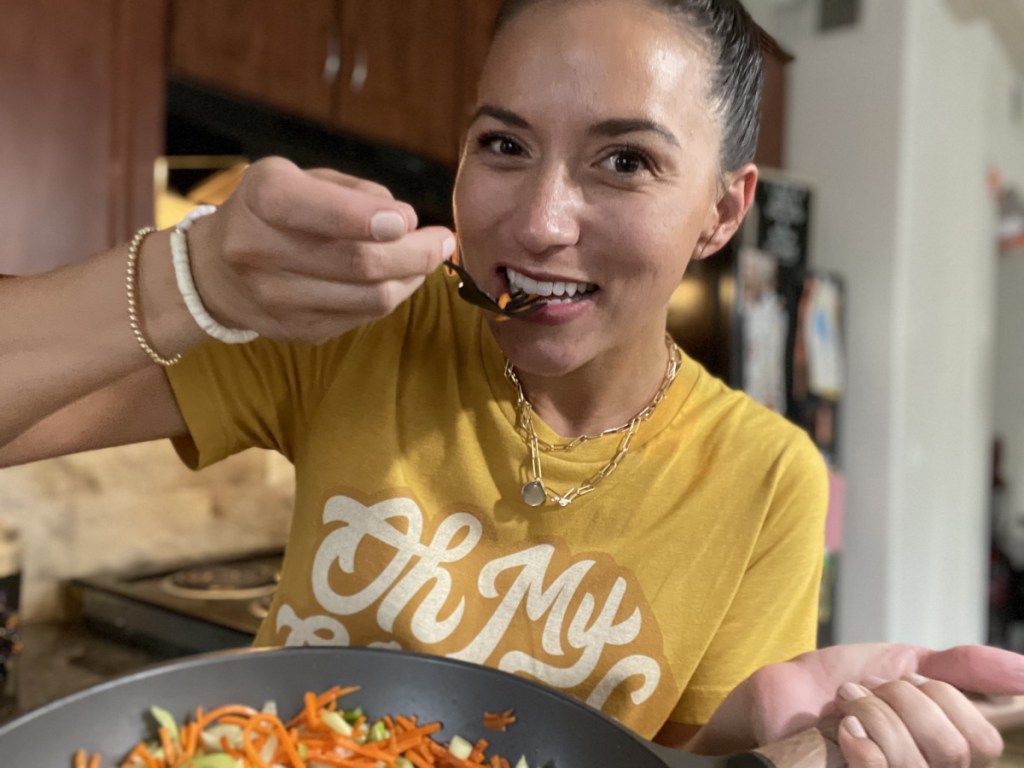 woman eating home chef meal