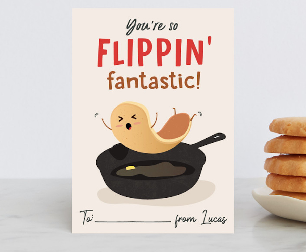 you're flipping fantastic pancake valentines day card on counter