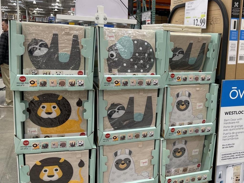 3 sprouts storage boxes with felt animals in store
