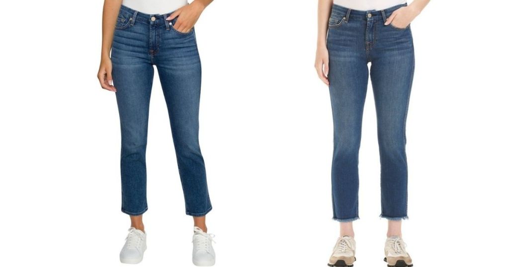 two women wearing jeans