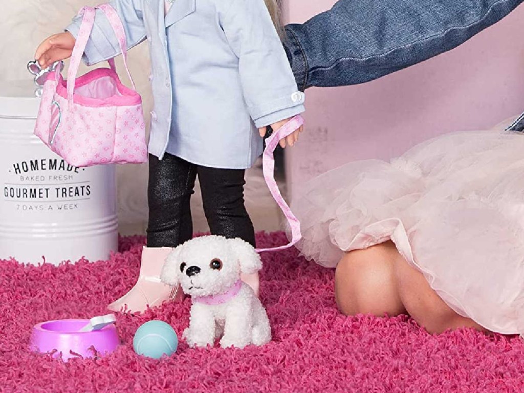 girl with Adora Amazing Pets Pixie the White Poodle Set