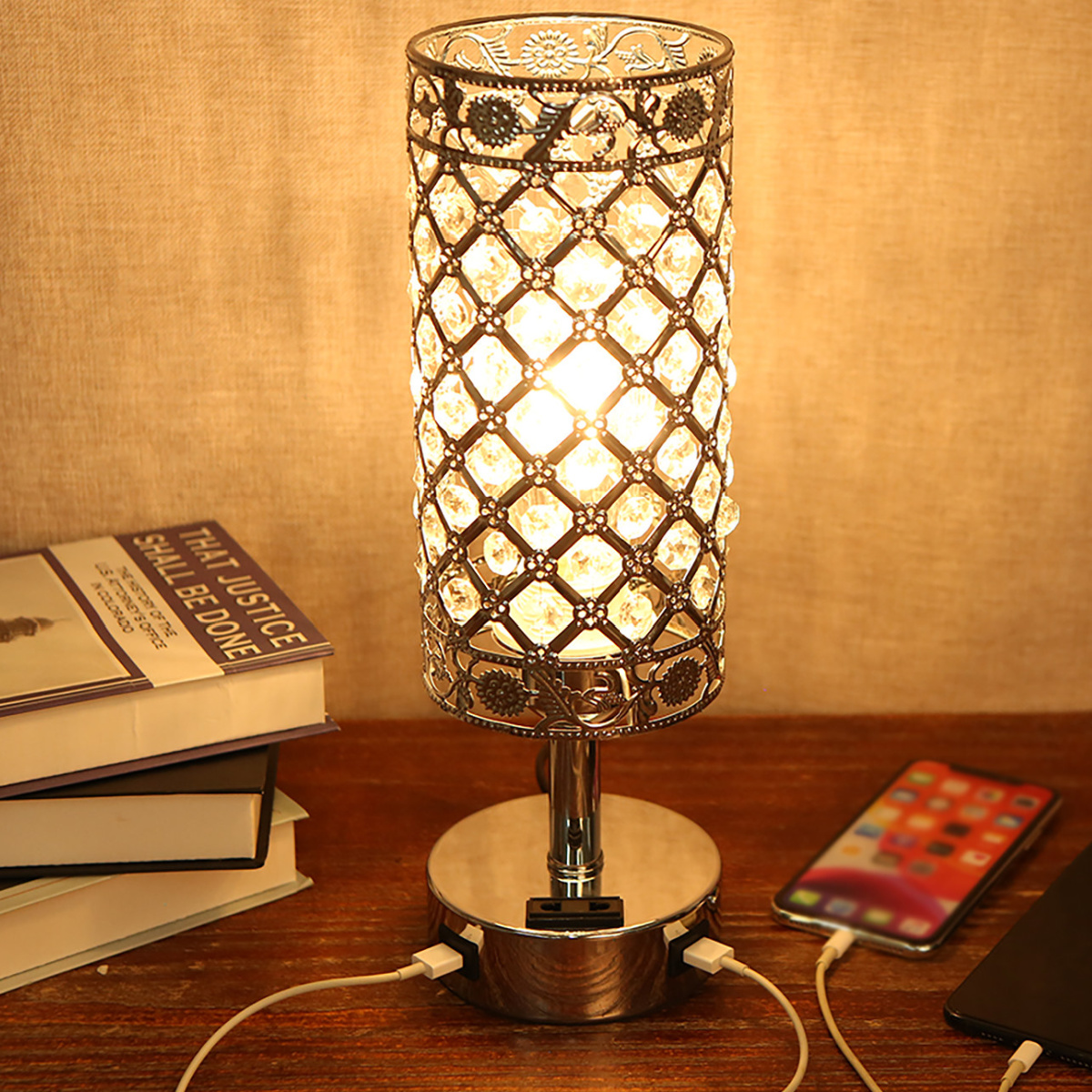 silver lamp on desk