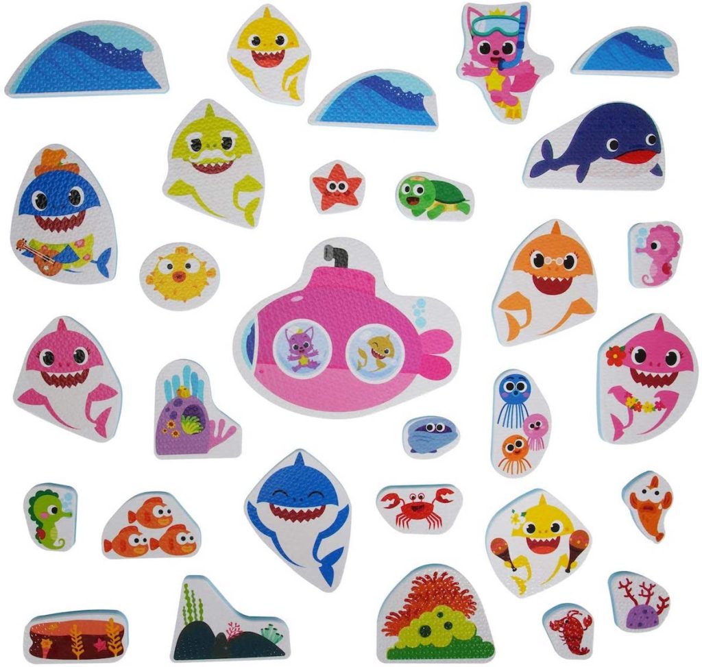 group of Baby Shark bath stickers