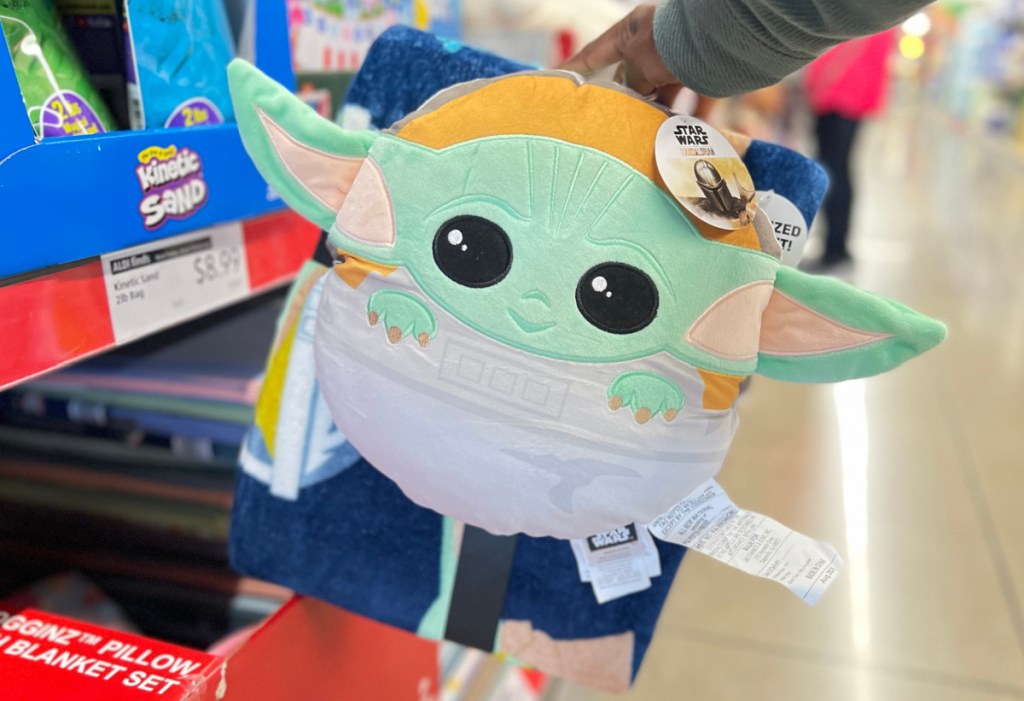 Baby Yoda themed character pillow and blanket set