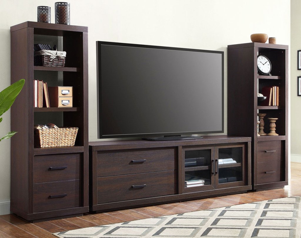 tv stand with bookcases on both sides