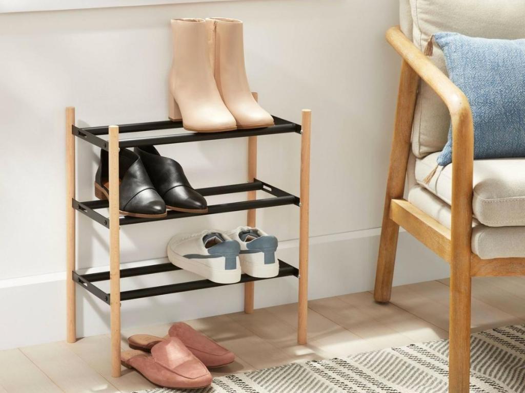 Brightroom 3-Tier Expandable Shoe Rack, Black