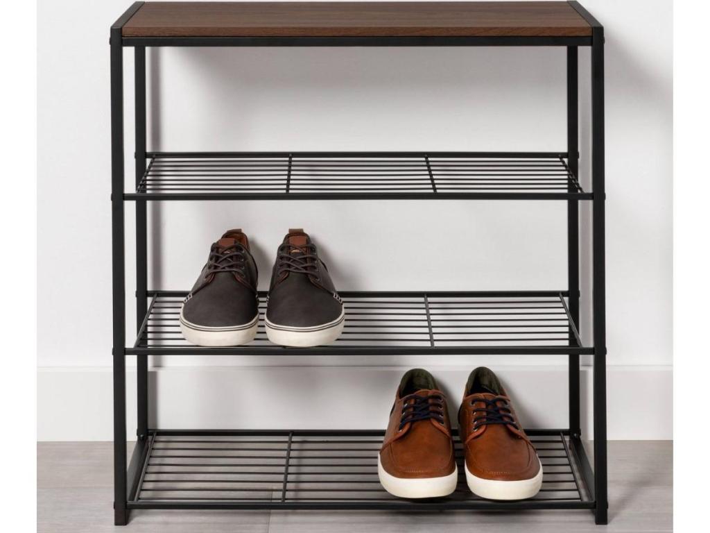 Brightroom 4-Tier Shoe Rack, Black Metal w/ Walnut Wood