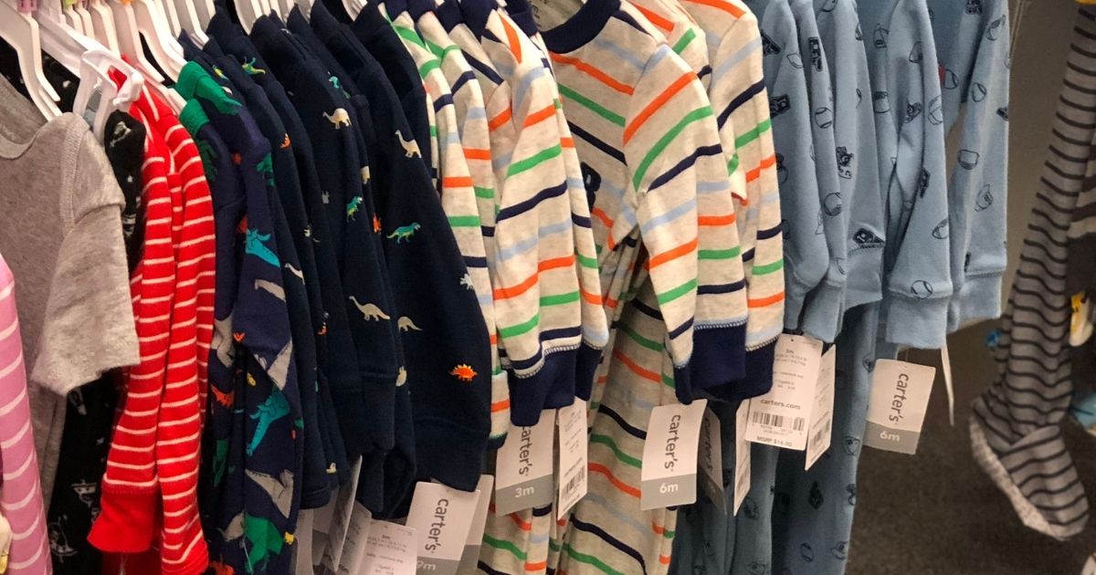 row of Carter's pajamas on hangers