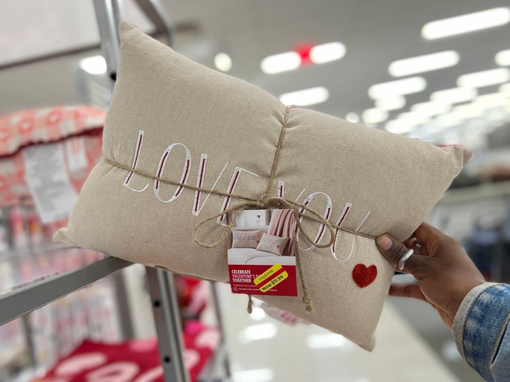 set of Valentine's Day pillows in store