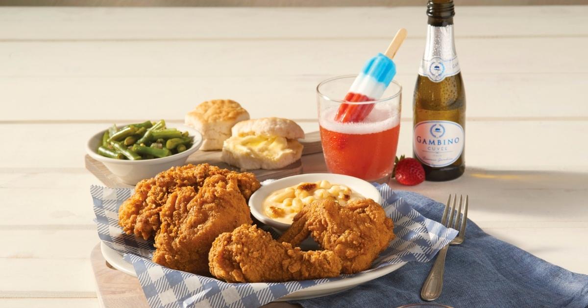cracker barrel summer menu items with family fried chicken meal and rocket pop mimosa