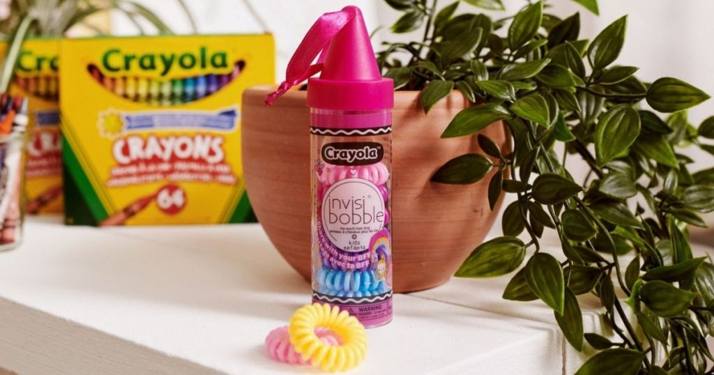 Crayola Invisibobble container and hair elastics