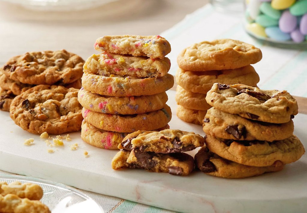 stacks of cookies in different flavors