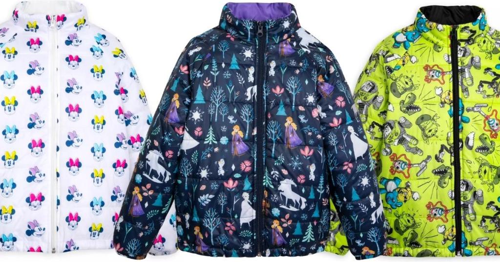 disney kids puffer jackets in minnie mouse, frozen and toy story 4