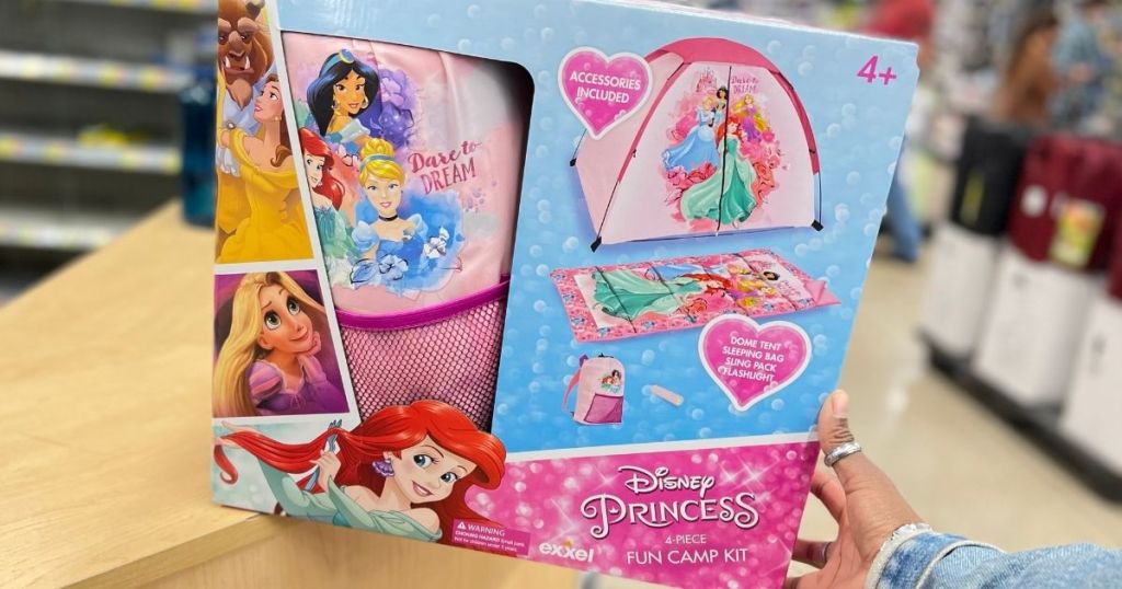 hand holding a Disney Princess Tent in a box