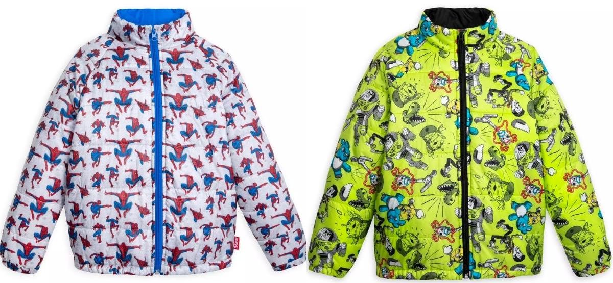 disney kids spider-man and toy story puffer jackets