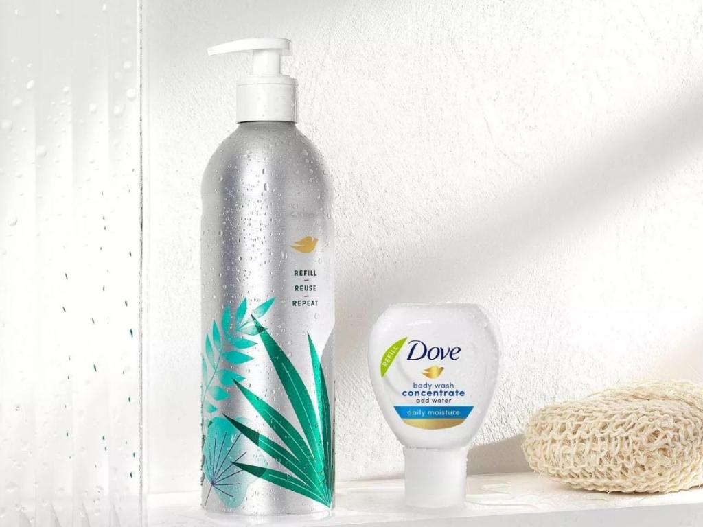 dove daily moisture body wash concentrate refill and reusable aluminum bottle