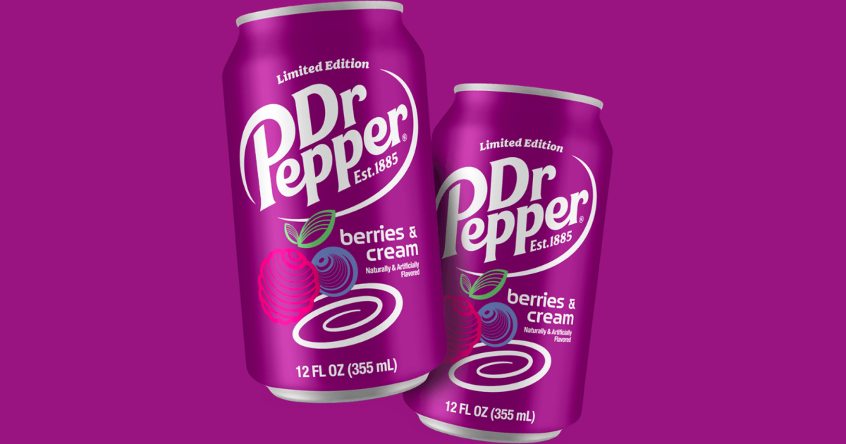 two cans of Dr. Pepper Berries & Cream soda