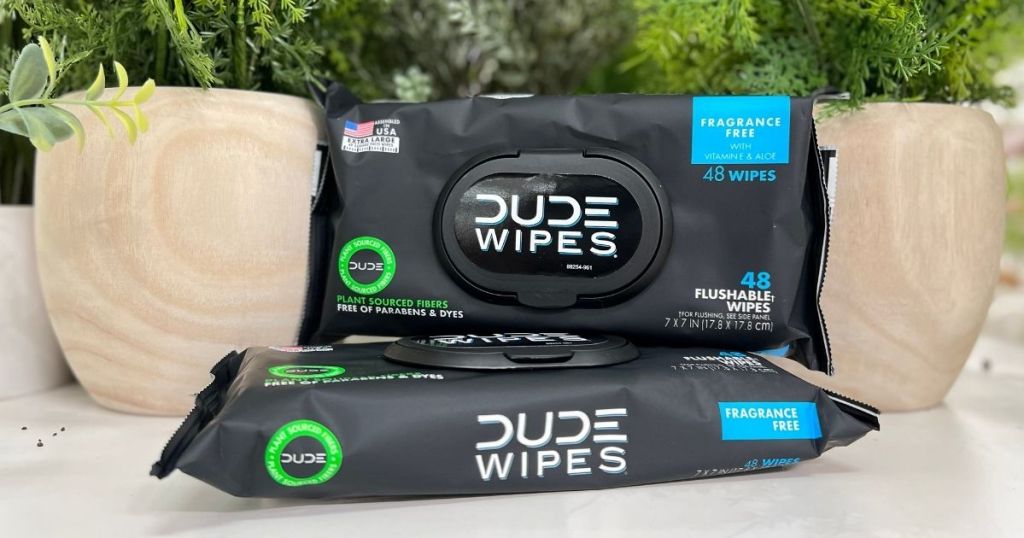 two packages of dude wipes
