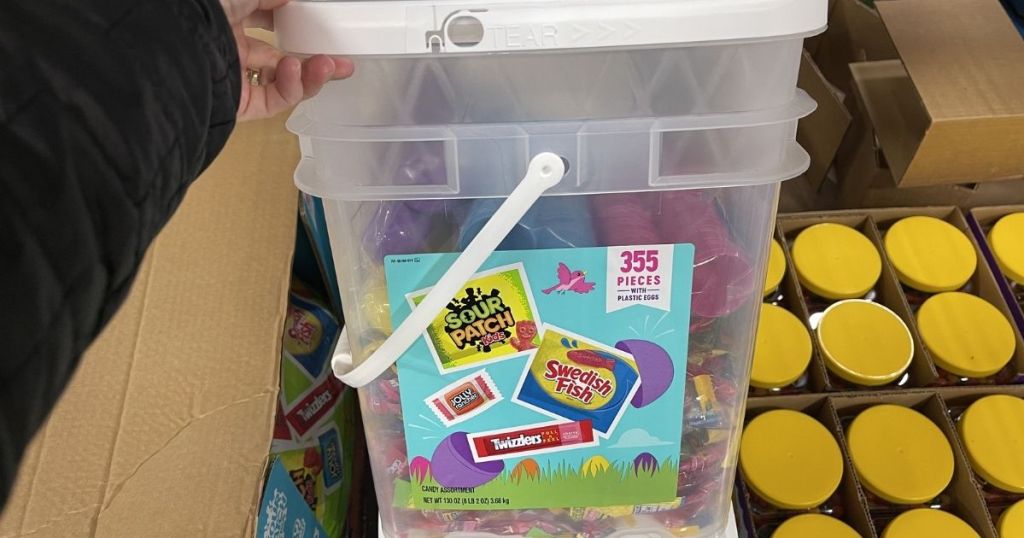 hand holding an Egg Hunt Candy Bucket