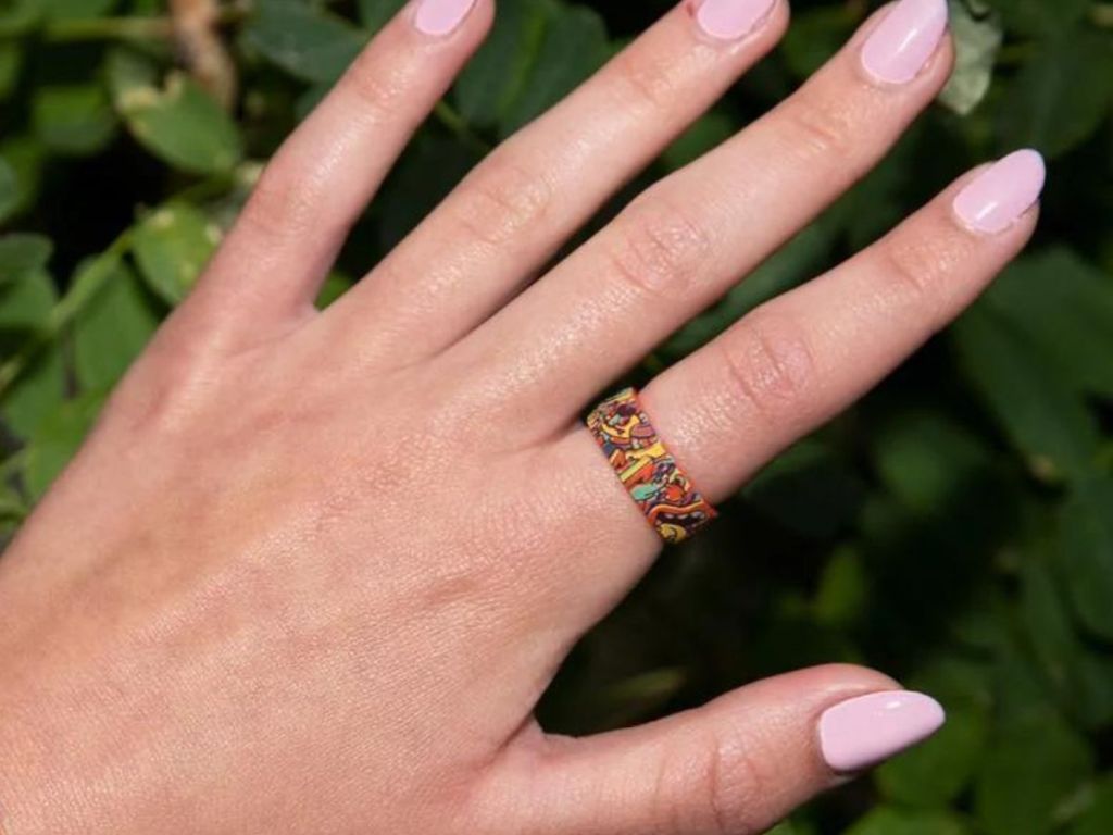 colorful silicone ring on finger