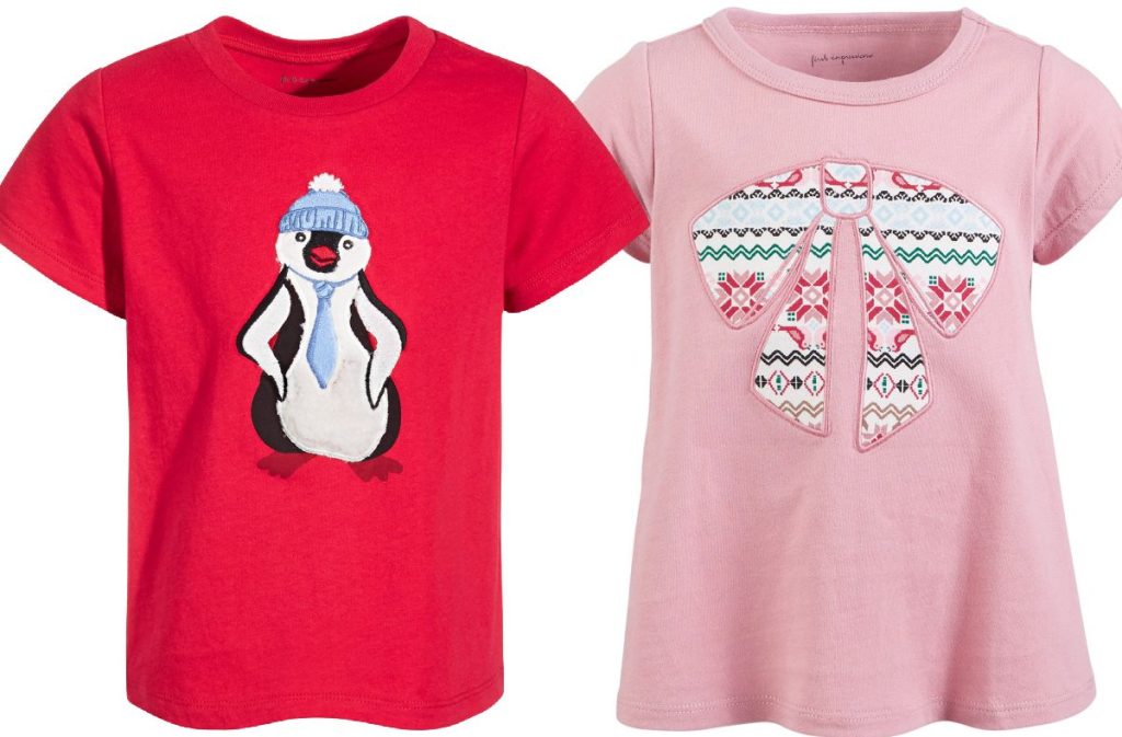 baby girl red penguin tee and pink bowtie tee