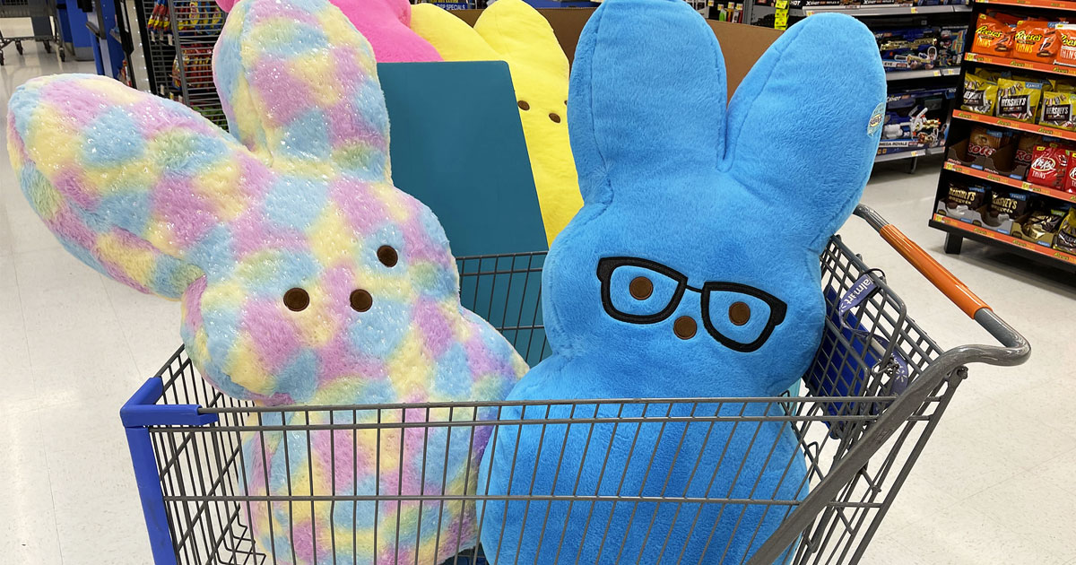 two giant peeps in shopping cart