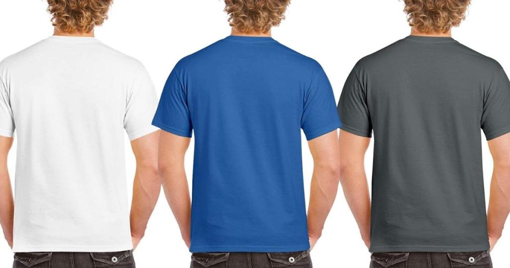 Gildan Men's Crewneck T-Shirt 2-Packs in white, blue and gray