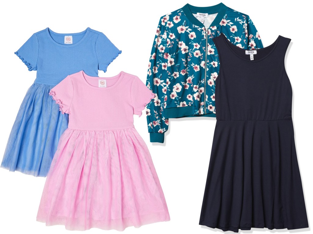 girls pink and blue tutu dresses and dress and blue floral bomber jacket set
