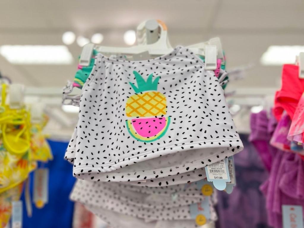 Cat & Jack Girls Pineapple Watermelon Print Midkini Set, White/Green