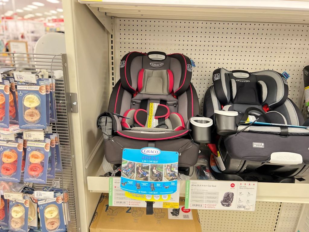 car seats on a shelf