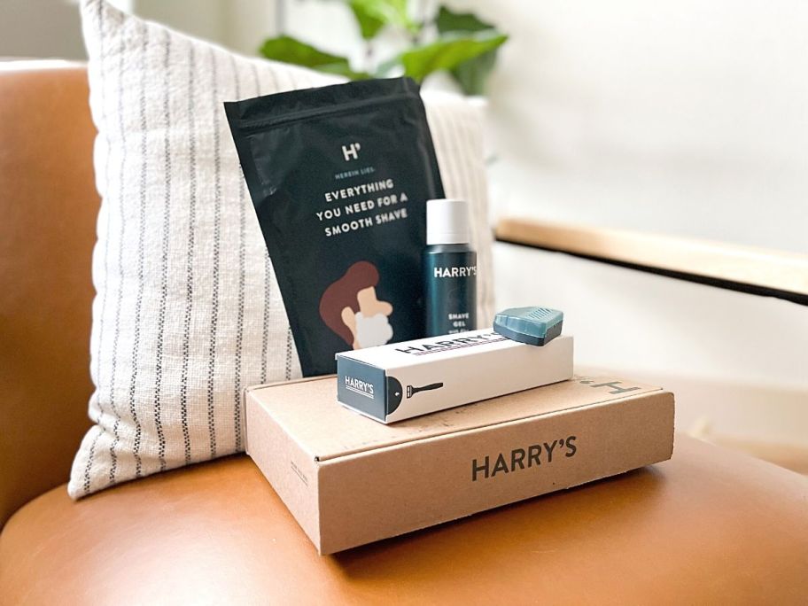 harry's shaving kit on chair