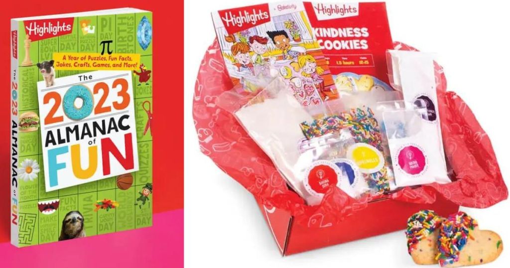 Almanac of fun book and baking kit with cookies by it