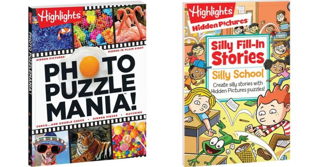 Highlights Photo Puzzlemania book and a Highlights Silly Story book
