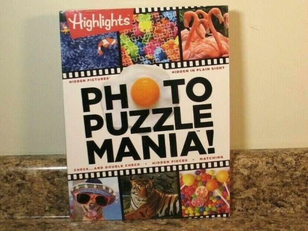 Highlights Photo Puzzle Mania book sitting on a counter