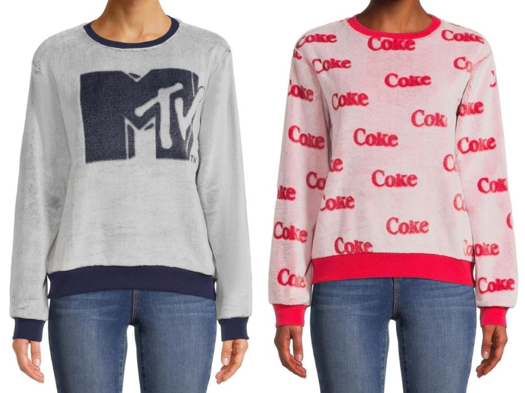 juniors licensed graphics mtv and coca cola fleece pullovers