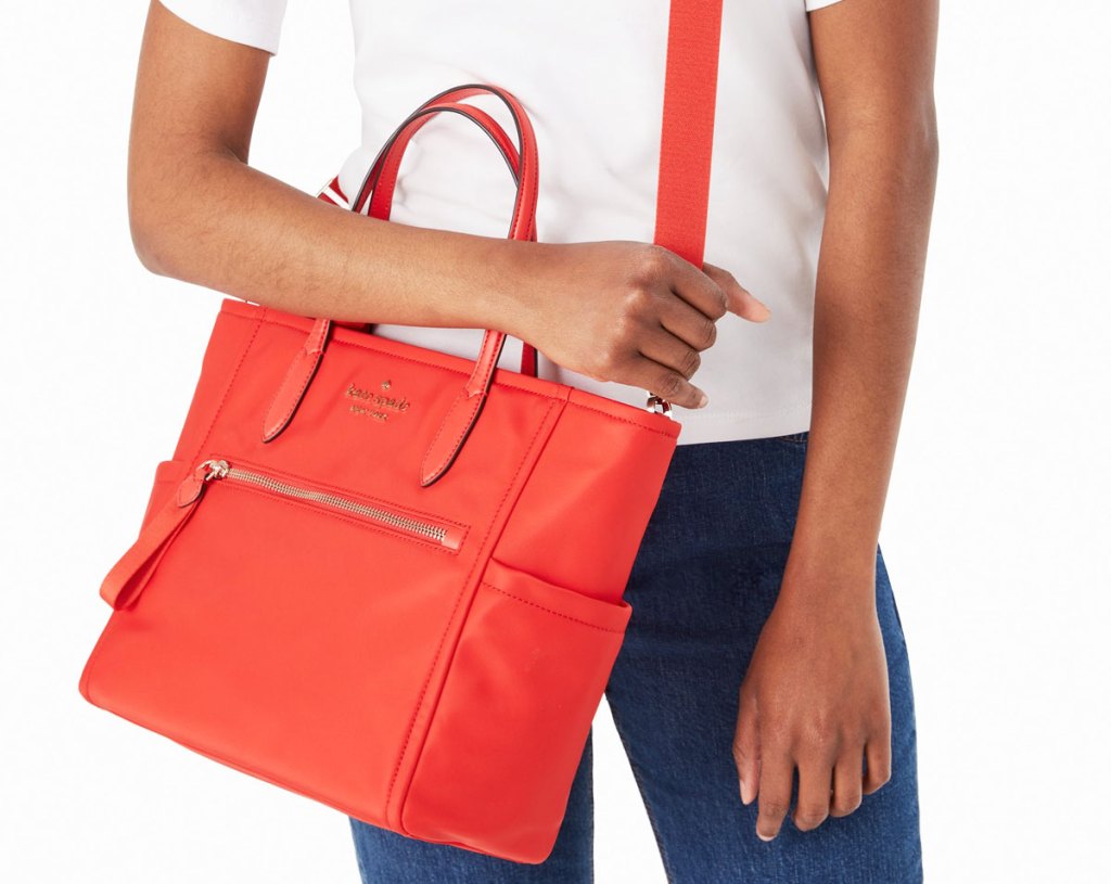 woman with red purse