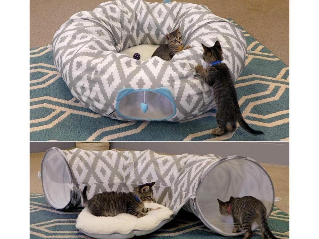kitty city large cat tunnel bed with cats playing