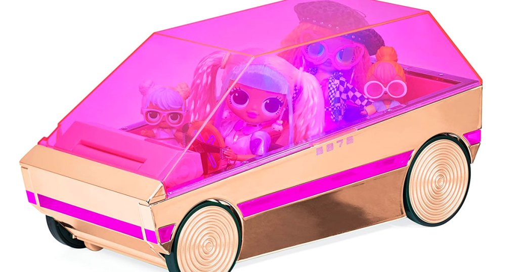 lol dolls in pink car