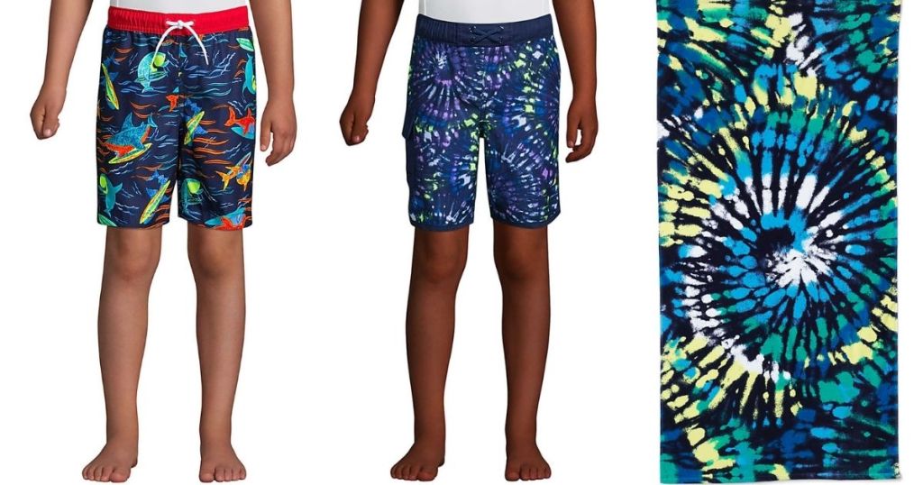 two boys in swim trunks