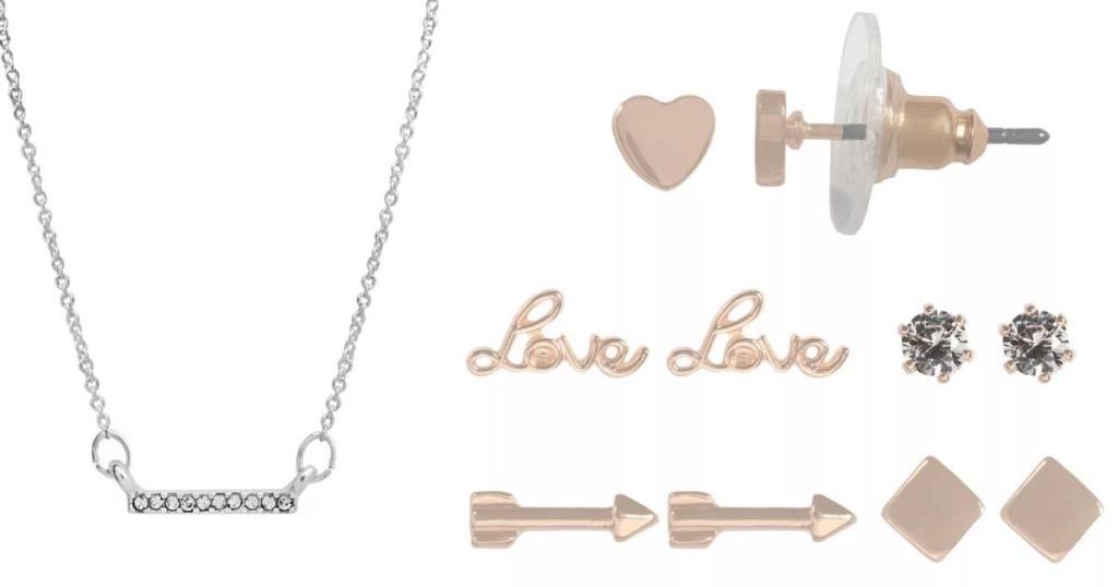 lauren conrad pendant necklace and rose gold earrings