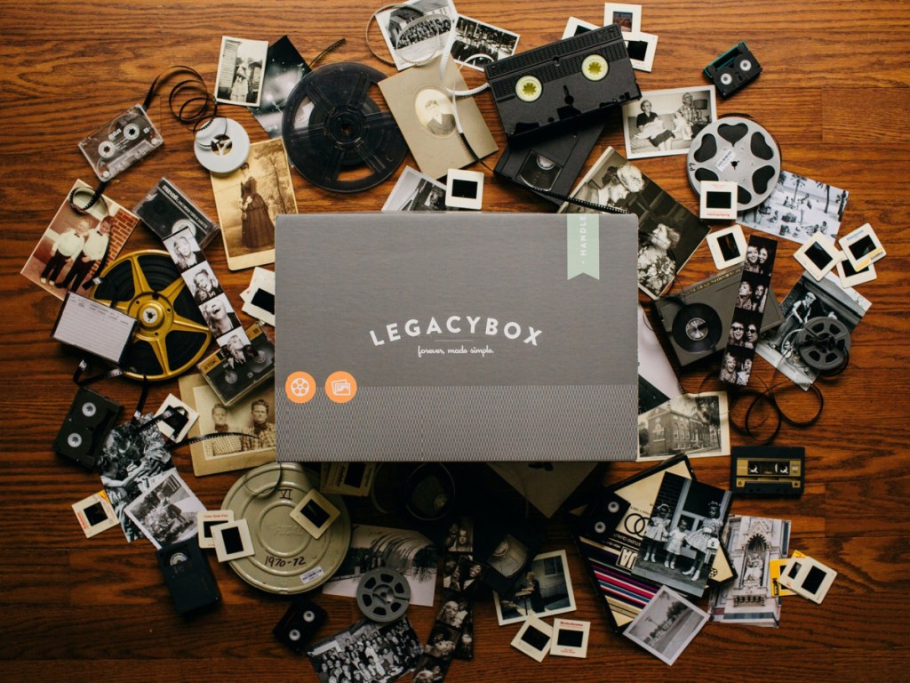 Legacybox with pictures and videos surrounding it