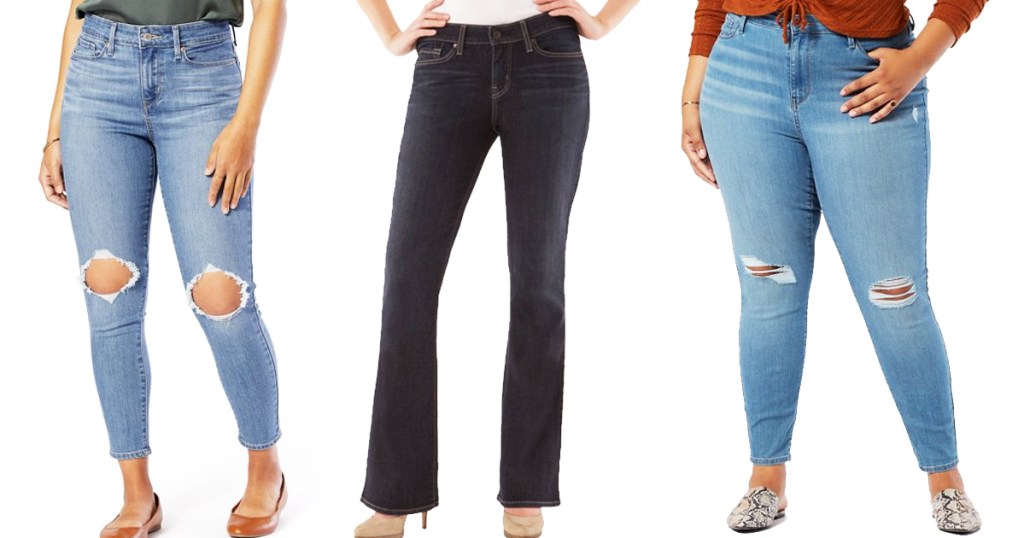 three women modeling levis jeans
