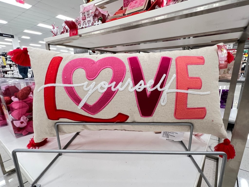 Valentine's Day pillow in store