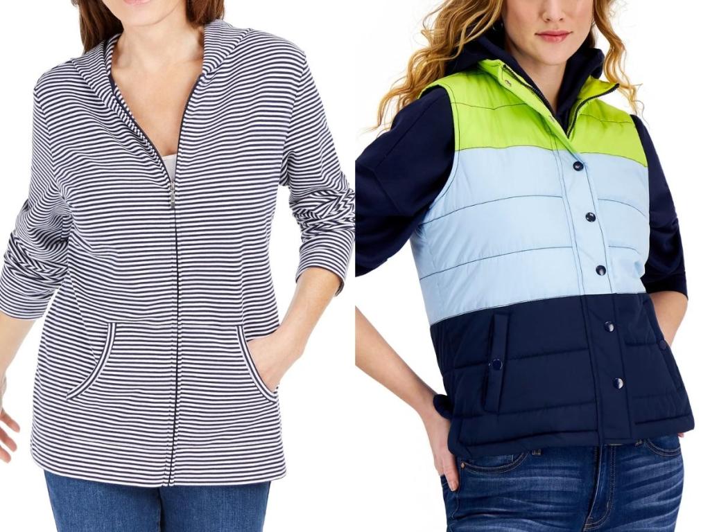 macy's women's zip hoodie and color block vest