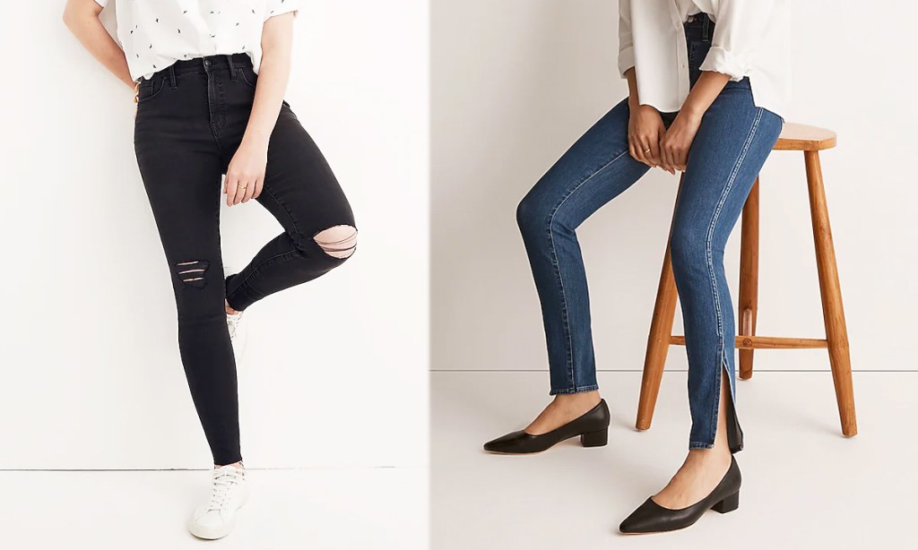 two women modeling madewell jeans