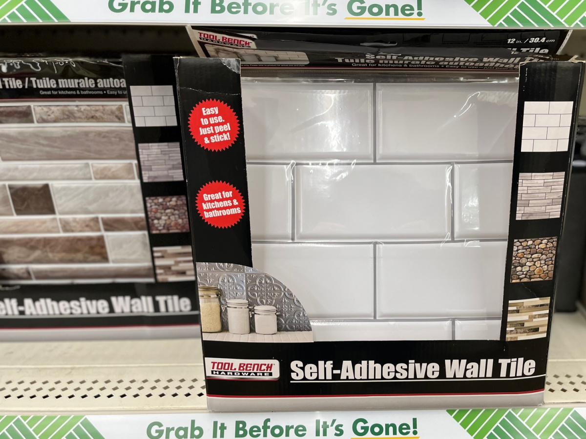 peel & stick wall tiles on store shelf