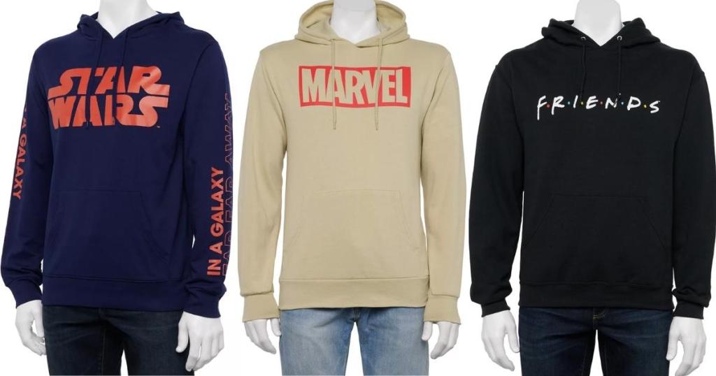 men's star wars, marvel and friends graphic hoodies