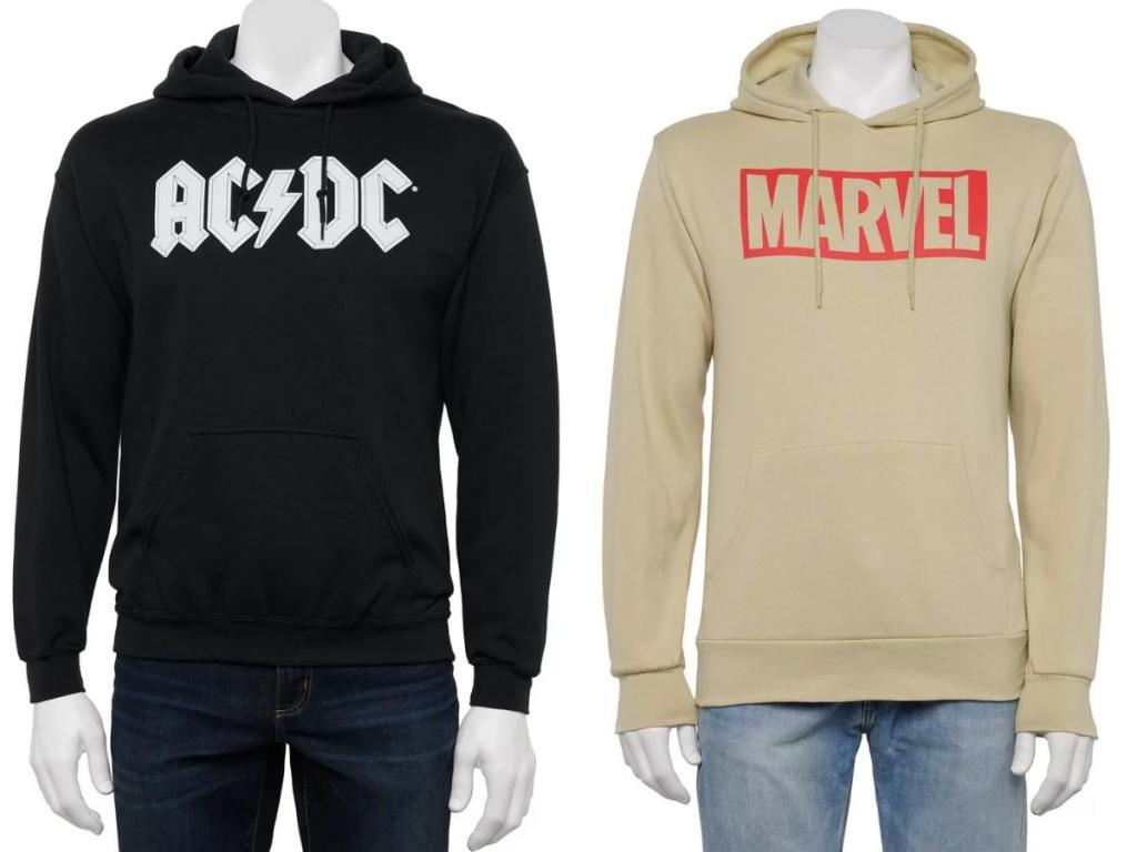 men's ac/dc and marvel graphic sweatshirts