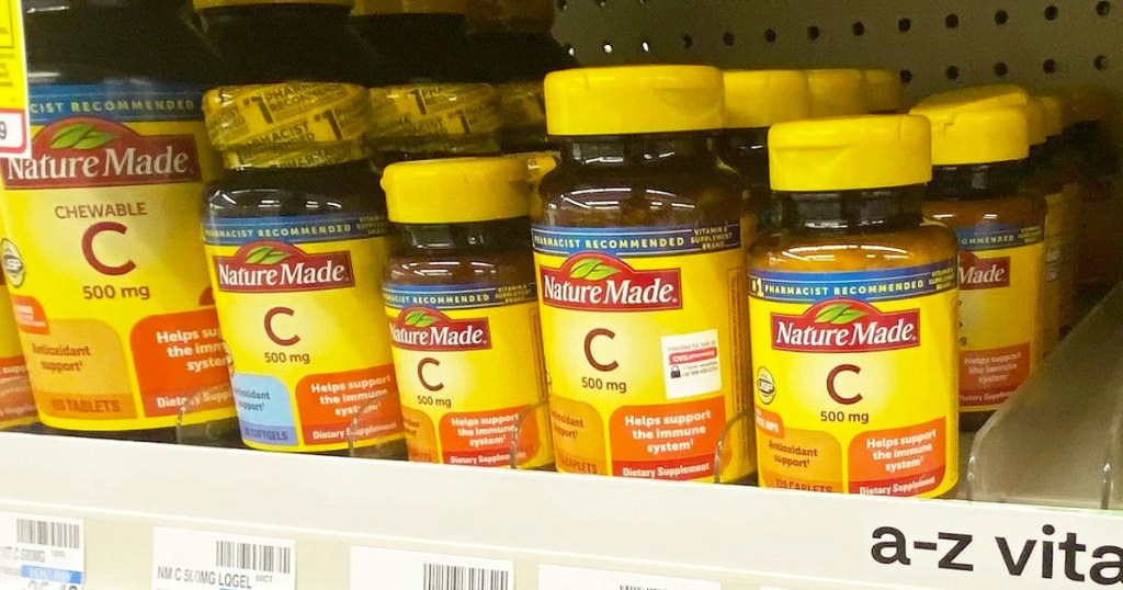 nature made vitamin c bottles on store shelf